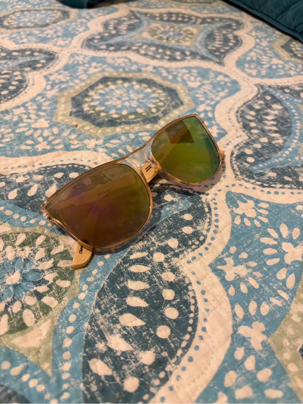 Piranha Women's Bamboo Sunglasses with Green Mirrored Lenses